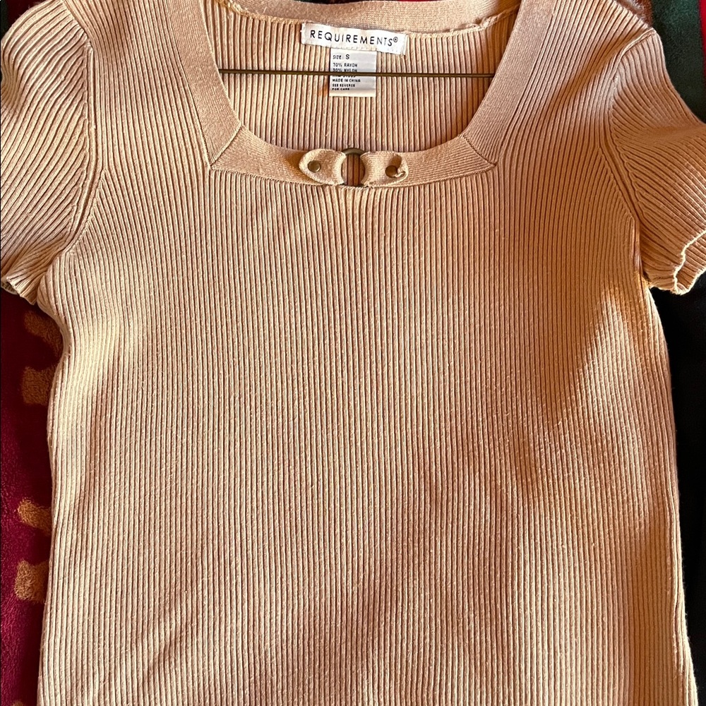 Requirements Women's Short Sleeve Ribbed Tan Top